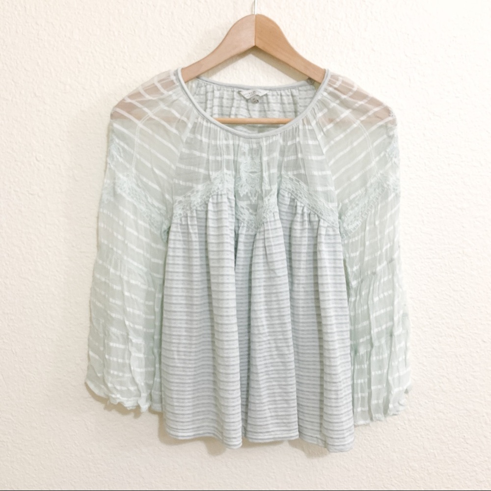 Lucky Brand Light Blue Sheer Top with Bell Sleeves